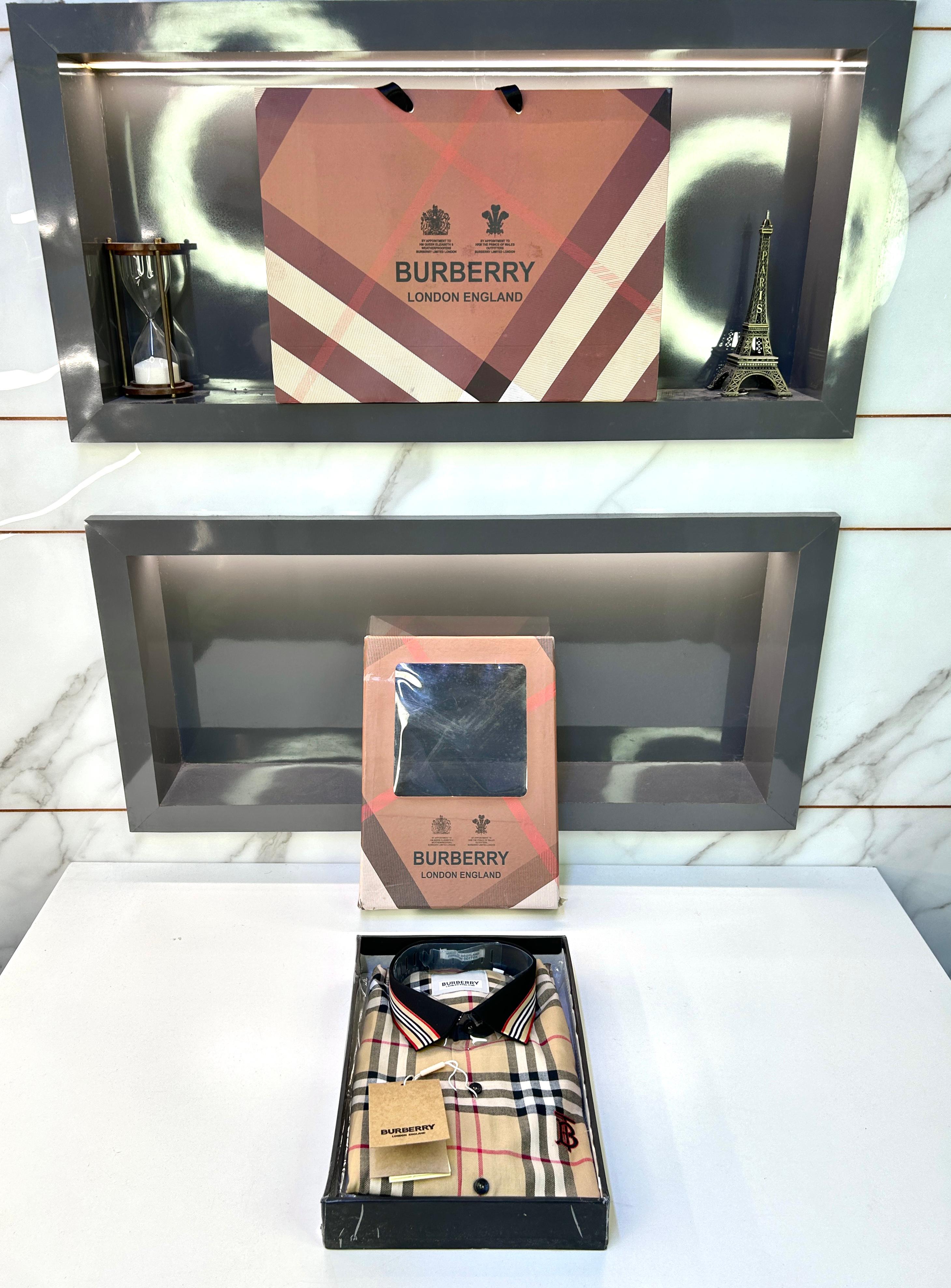 Burberry Checks Extra Premium shirt with brand box packing & carry bag