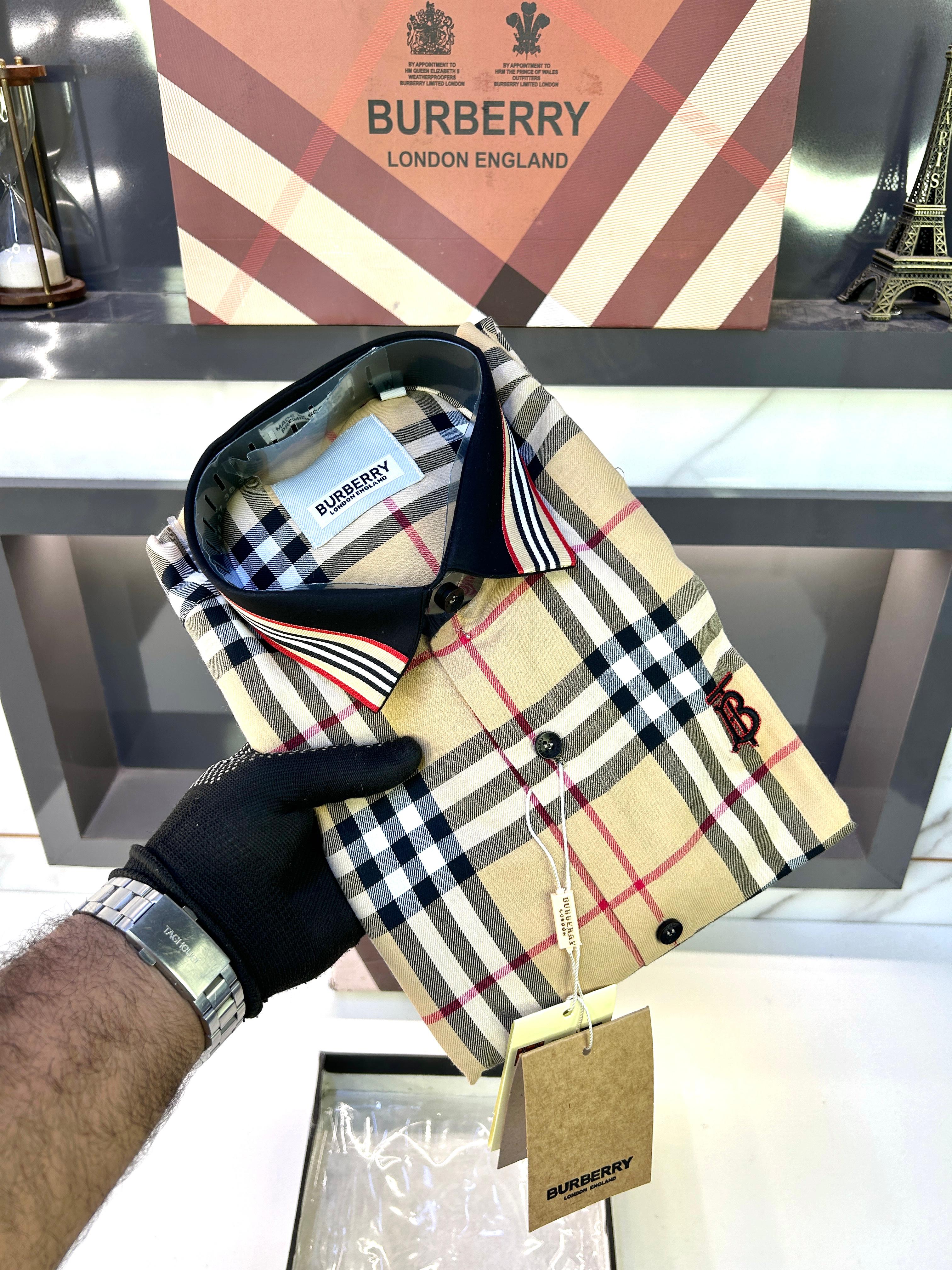 Burberry Checks Extra Premium shirt with brand box packing & carry bag