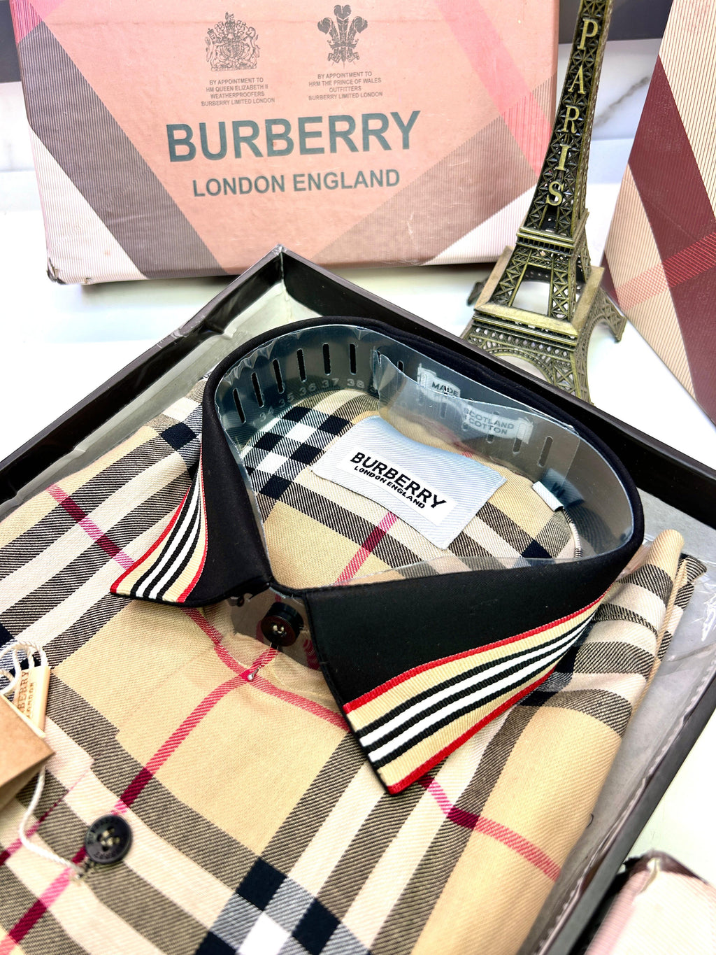 Burberry Checks Extra Premium shirt with brand box packing & carry bag