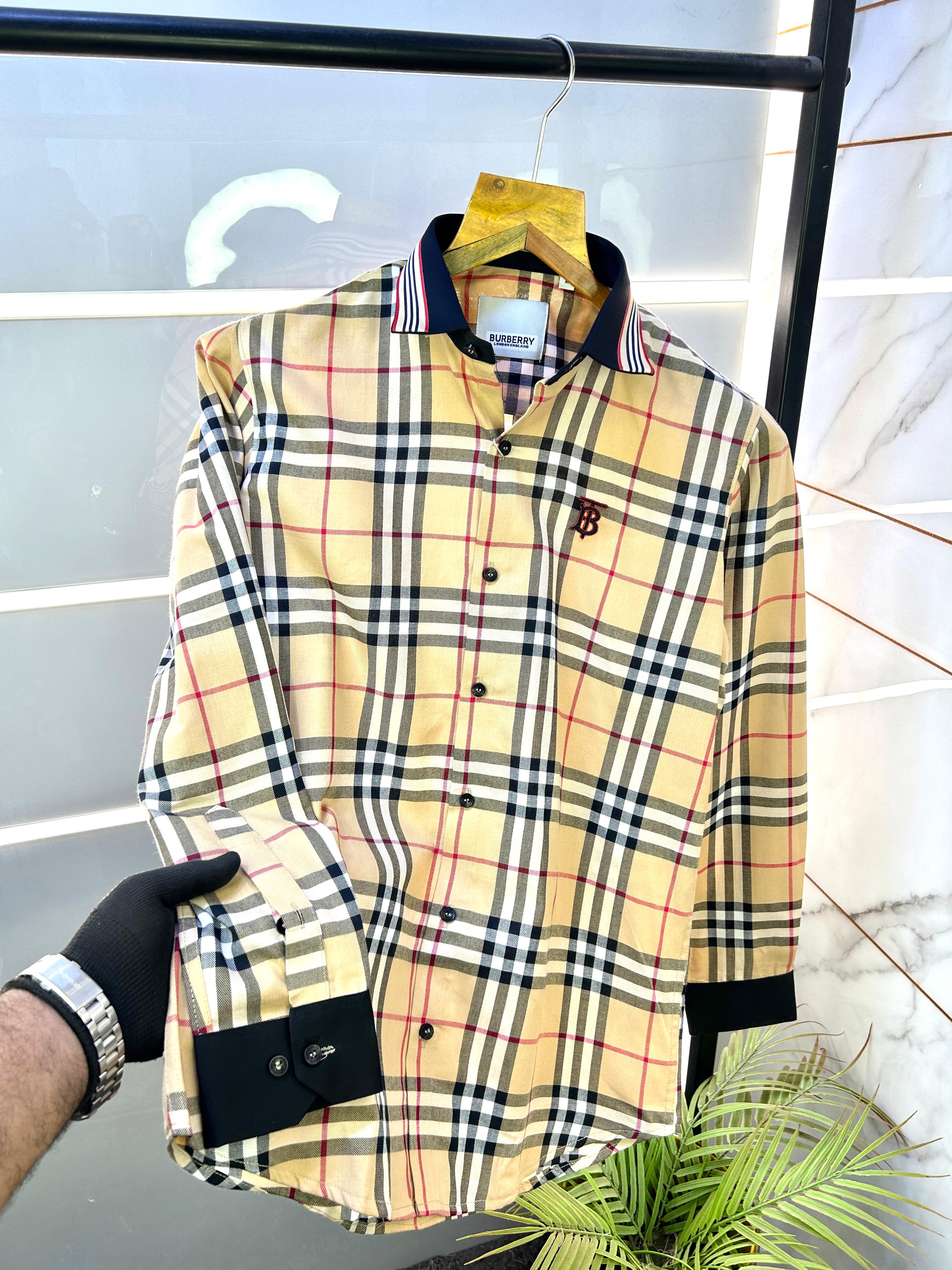 Burberry Checks Extra Premium shirt with brand box packing & carry bag