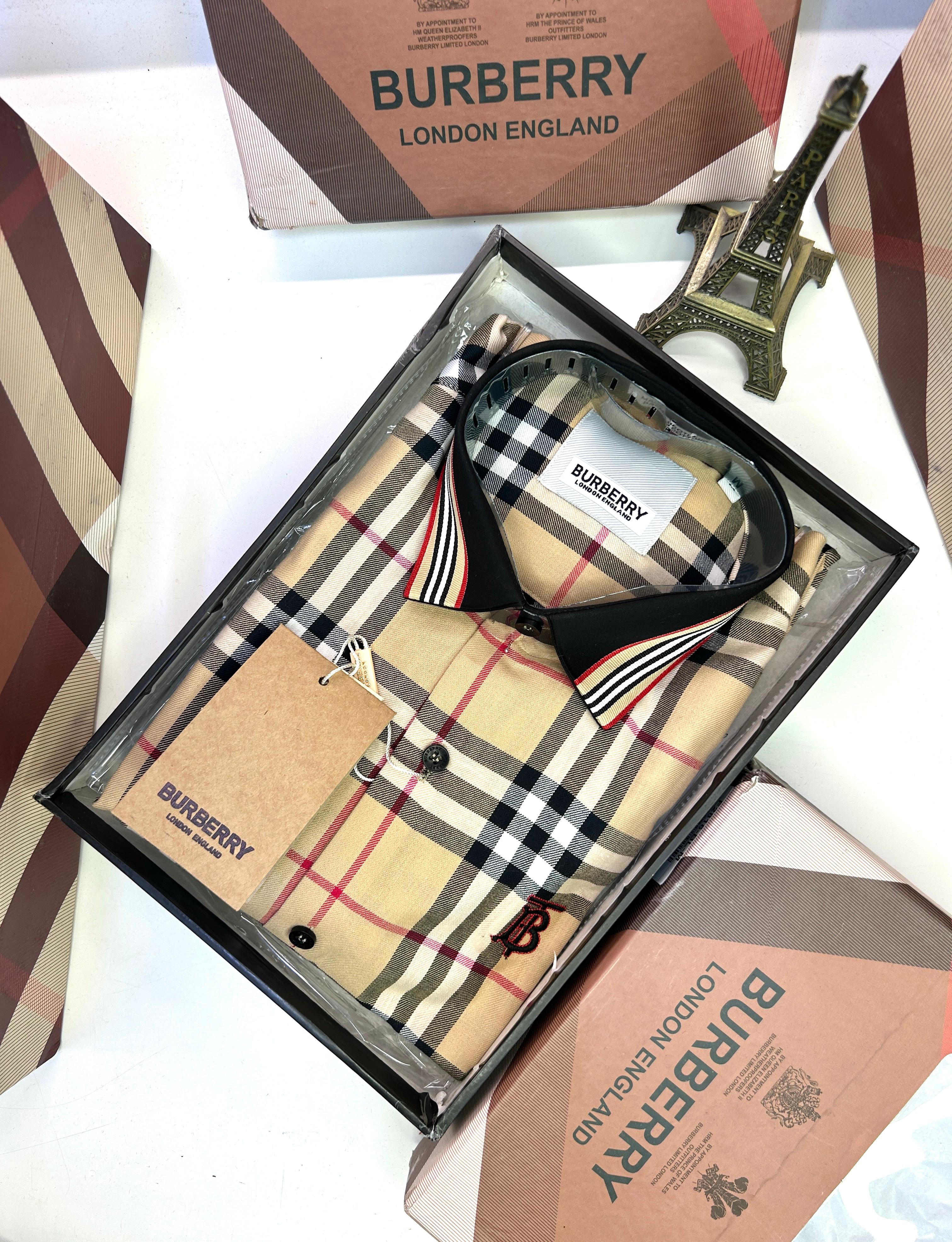 Burberry Checks Extra Premium shirt with brand box packing & carry bag