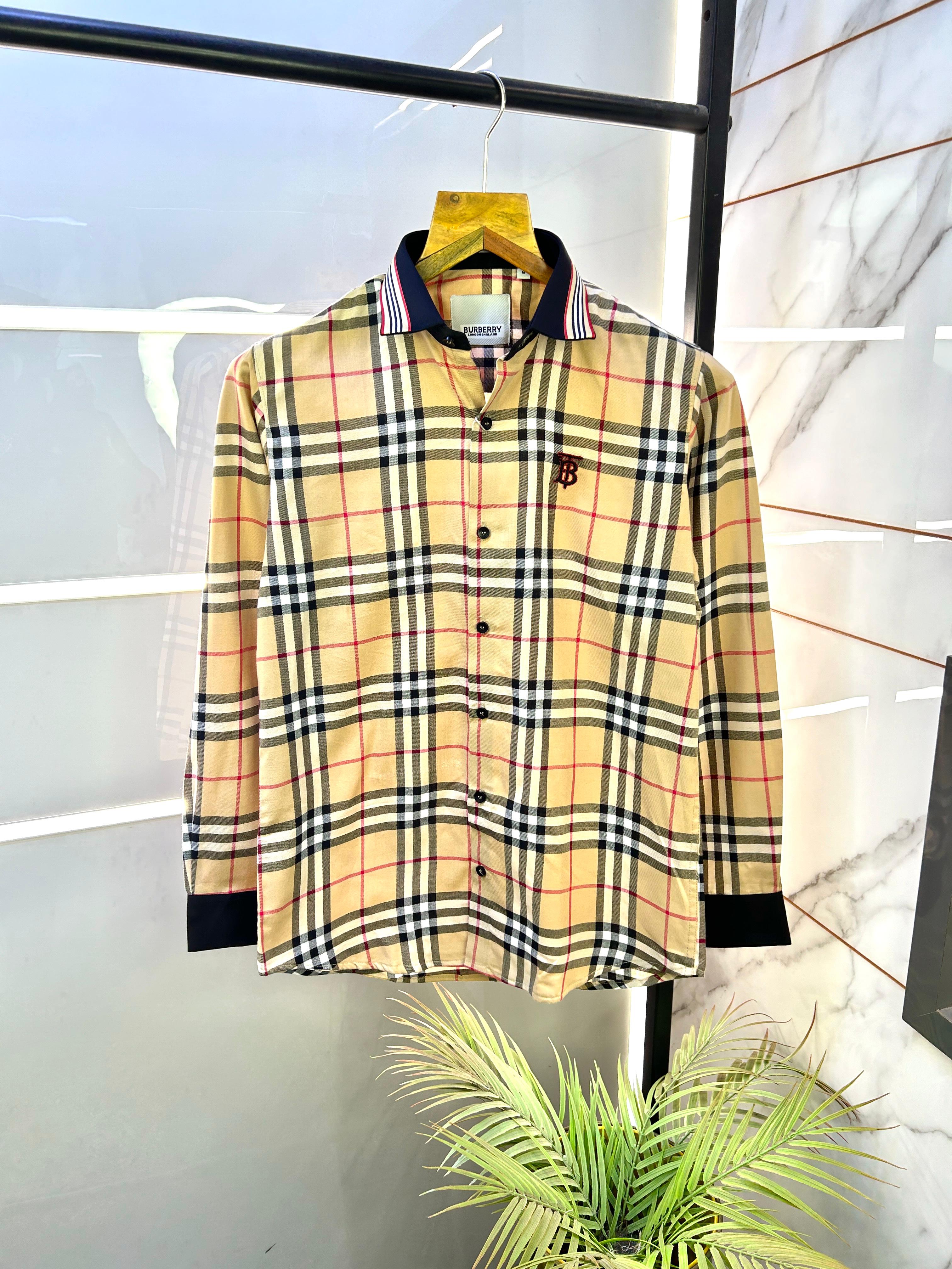 Burberry Checks Extra Premium shirt with brand box packing & carry bag