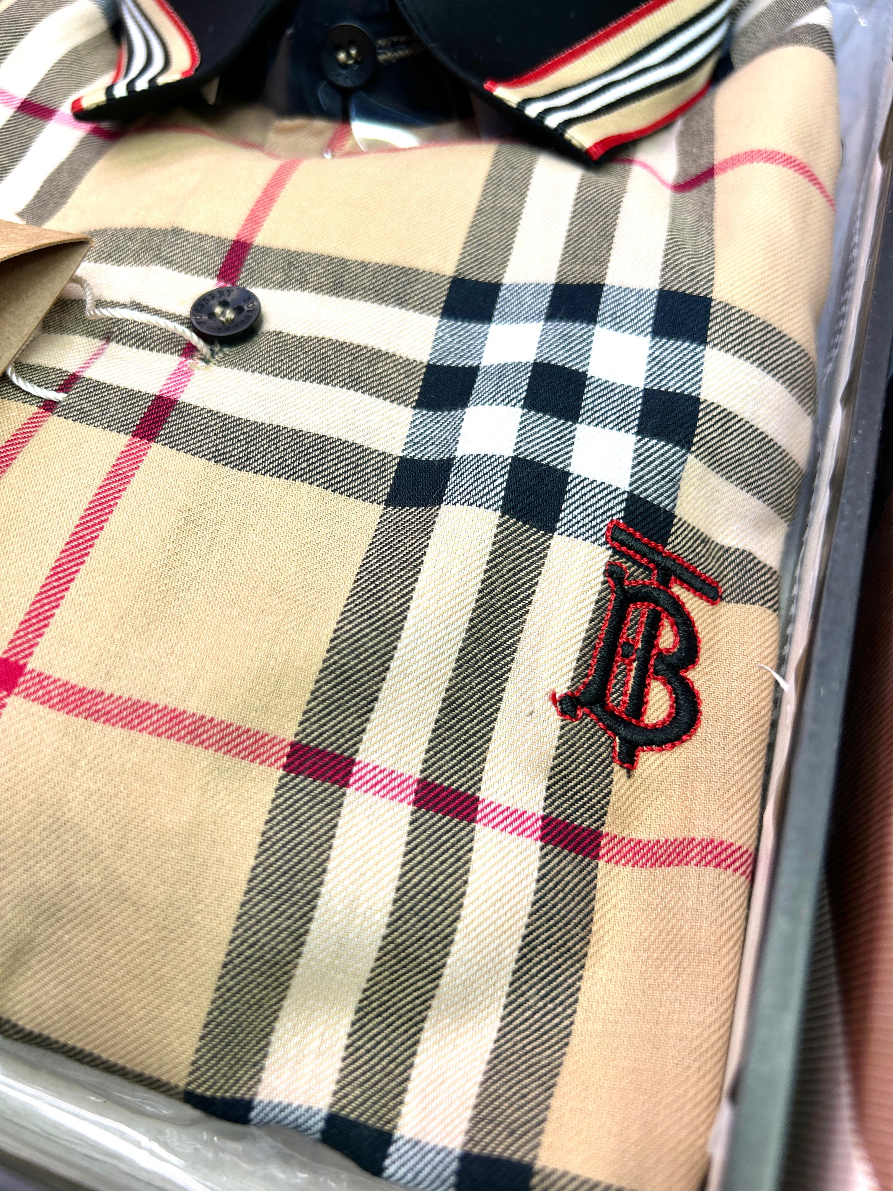 Burberry Checks Extra Premium shirt with brand box packing & carry bag