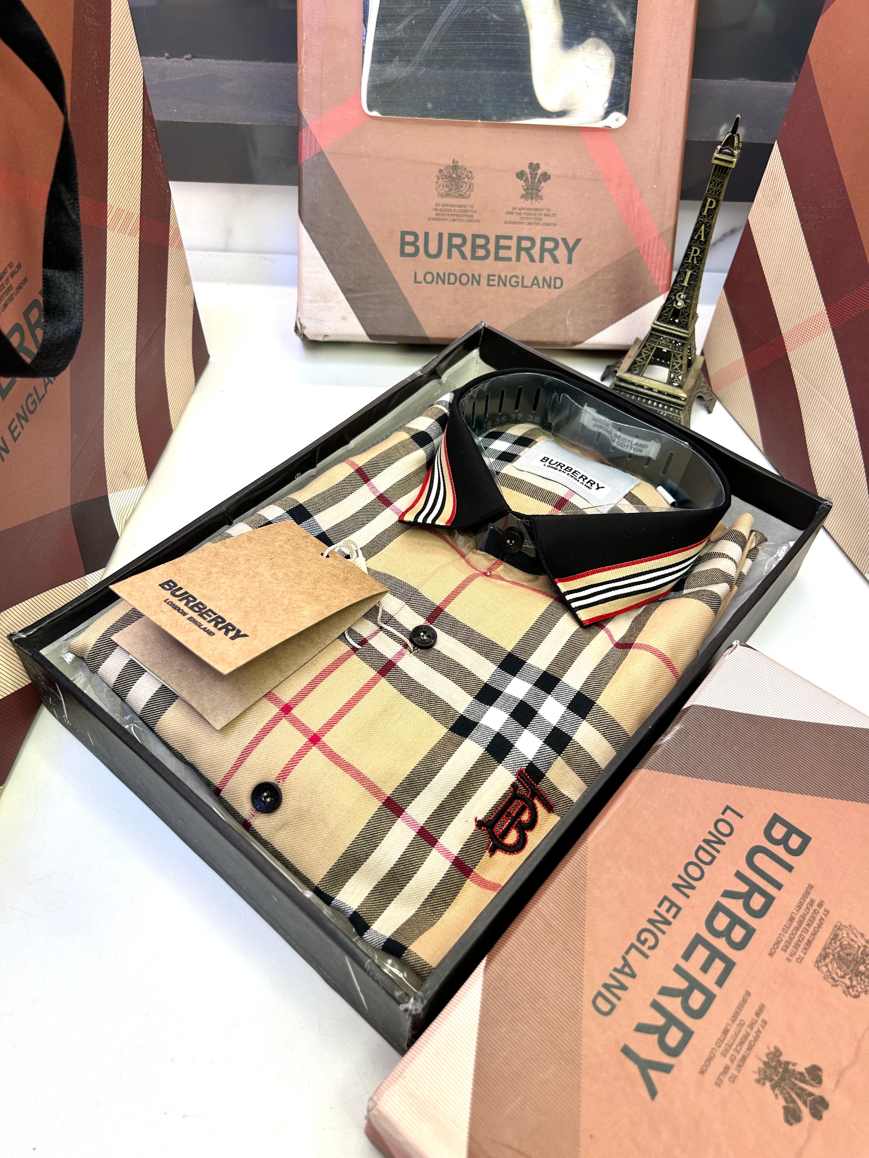 Burberry Checks Extra Premium shirt with brand box packing & carry bag